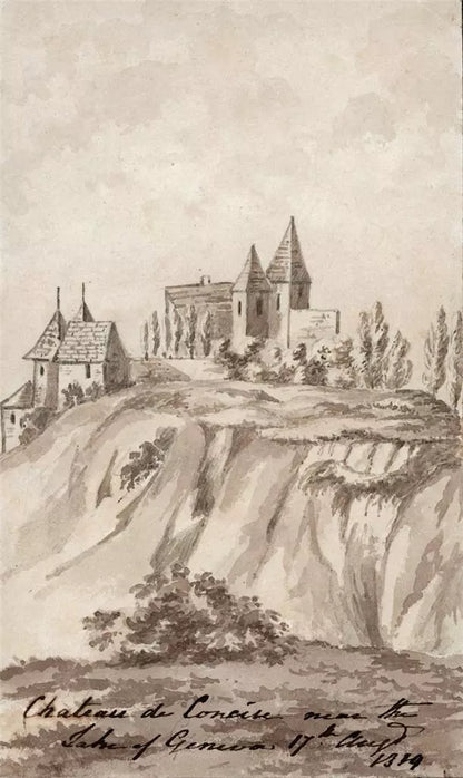 Elizabeth Campbell (1783-1861) Watercolour Painting - Castle Near Lake Geneva Switzerland 1819