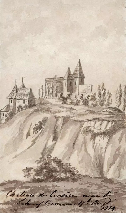 Elizabeth Campbell (1783-1861) Watercolour Painting - Castle Near Lake Geneva Switzerland 1819