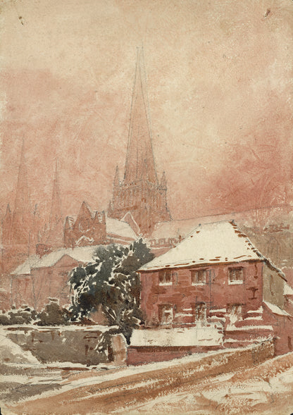 John Louis Petit (1801-1868) Watercolour Painting - Lichfield Staffordshire 19th Century