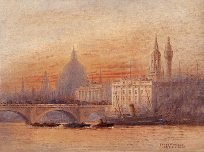 Frederick Edward Joseph Goff (1855-1931) Watercolour Painting - London Bridge - River Thames