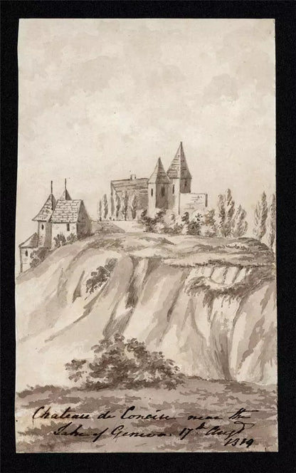 Elizabeth Campbell (1783-1861) Watercolour Painting - Castle Near Lake Geneva Switzerland 1819