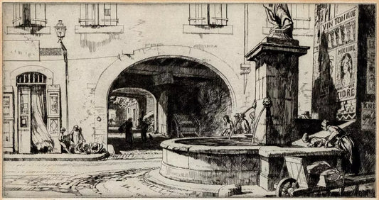 Malcolm Osborne (1880-1963) Signed Etching - The Fountain Carcassonne France