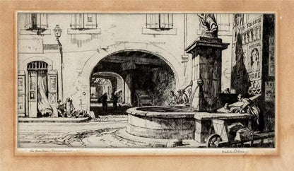 Malcolm Osborne (1880-1963) Signed Etching - The Fountain Carcassonne France