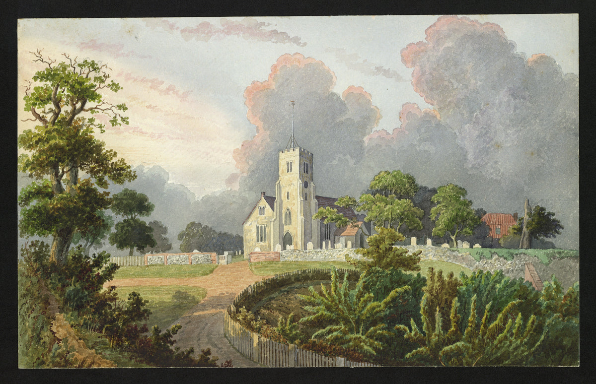 William Hubbard (1804-1870) Watercolour Painting - Crayford Church Kent