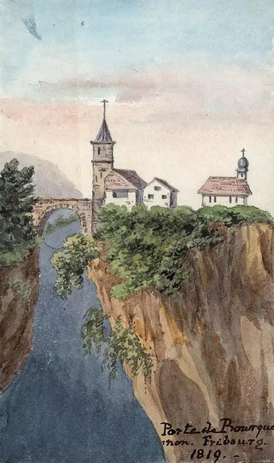 Elizabeth Campbell (1783-1861) Watercolour Painting - Porte De Bougenion Fribourg Switzerland 1819