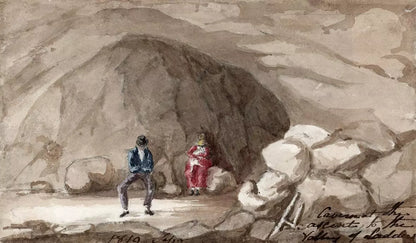 Elizabeth Campbell (1783-1861) Watercolour Painting - Figures In Cave Switzerland 1819