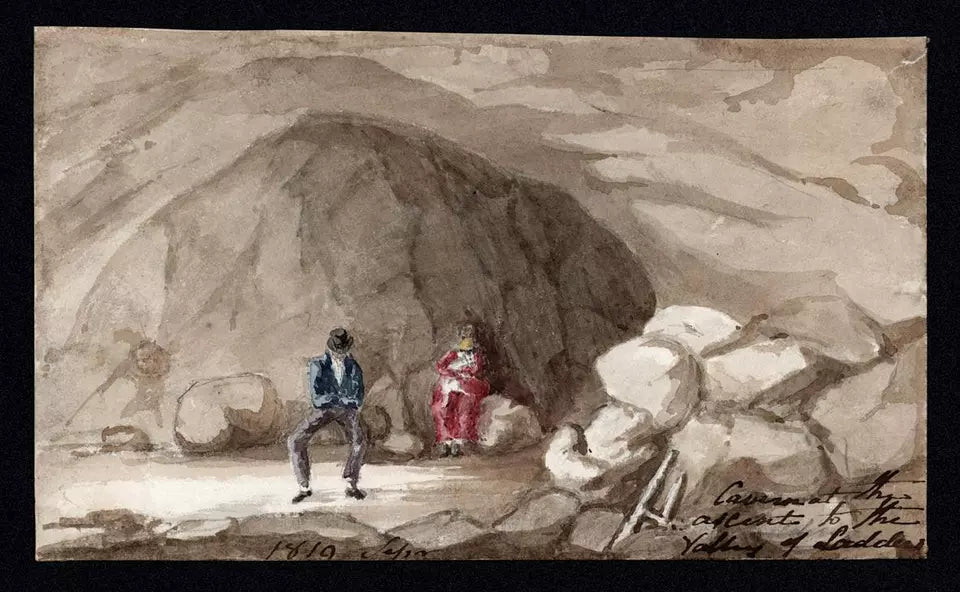 Elizabeth Campbell (1783-1861) Watercolour Painting - Figures In Cave Switzerland 1819