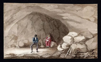 Elizabeth Campbell (1783-1861) Watercolour Painting - Figures In Cave Switzerland 1819