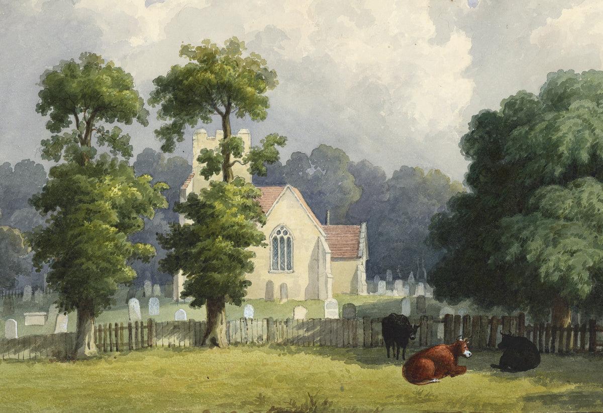 William Hubbard (1804-1870) Watercolour Painting - Sutton-at-Hone Church Kent