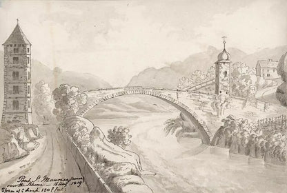 Elizabeth Campbell (1783-1861) Watercolour Painting - Ponte St. Maurice over the Rhone, Switzerland 1819