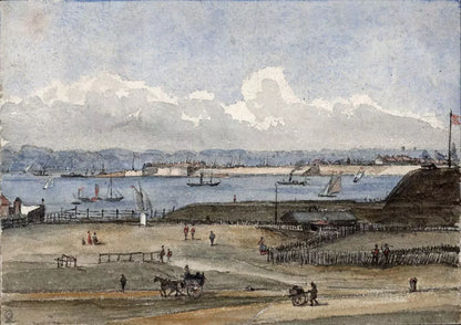 From The Pier Hotel Southsea - Small Watercolour Painting 19th Century
