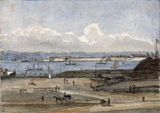 From The Pier Hotel Southsea - Small Watercolour Painting 19th Century
