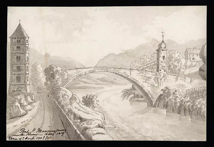 Elizabeth Campbell (1783-1861) Watercolour Painting - Ponte St. Maurice over the Rhone, Switzerland 1819
