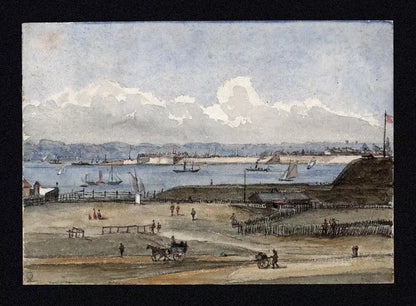 From The Pier Hotel Southsea - Small Watercolour Painting 19th Century