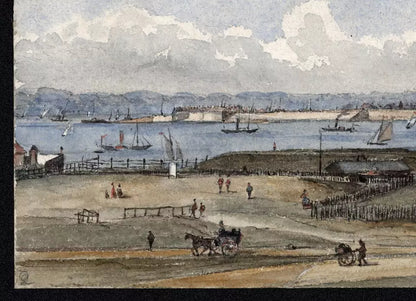 From The Pier Hotel Southsea - Small Watercolour Painting 19th Century