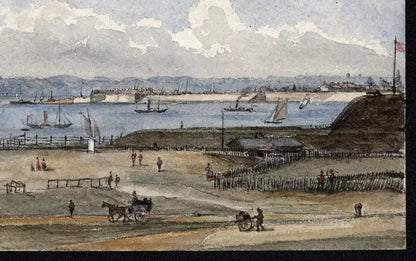 From The Pier Hotel Southsea - Small Watercolour Painting 19th Century
