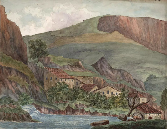 Elizabeth Campbell (1783-1861) Watercolour Painting - Mountain Village Switzerland