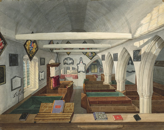 William Hubbard (1804-1870) Watercolour Painting - Interior Of St Paulinus Church Crayford