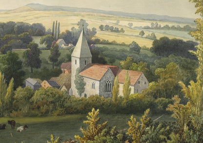 William Hubbard (1804-1870) Watercolour Painting - St Margaret Church Darenth Kent