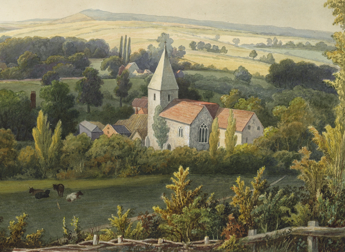 William Hubbard (1804-1870) Watercolour Painting - St Margaret Church Darenth Kent