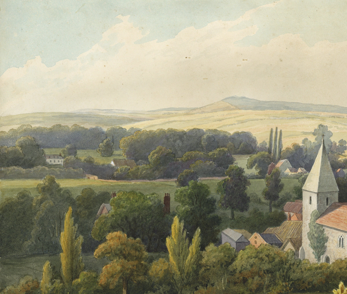 William Hubbard (1804-1870) Watercolour Painting - St Margaret Church Darenth Kent