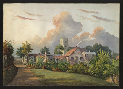 William Hubbard (1804-1870) Watercolour Painting - Crayford Church, South West View From The National School Playground