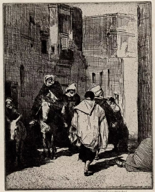 Mortimer Luddington Menpes - Signed Etching - Figures & Donkeys In Street Scene 1914
