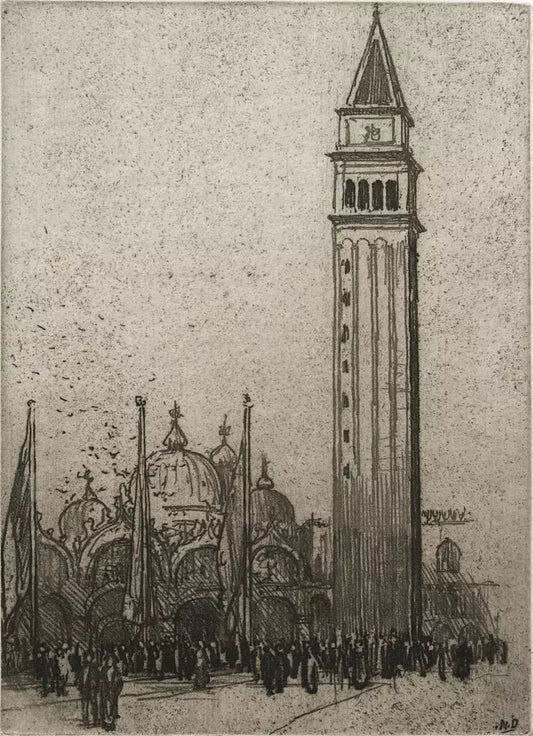 Nelson Ethelred Dawson (1859-1941) Pencil Signed Etching - St. Marks Campanile, Venice, Italy