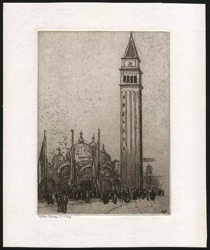 Nelson Ethelred Dawson (1859-1941) Pencil Signed Etching - St. Marks Campanile, Venice, Italy