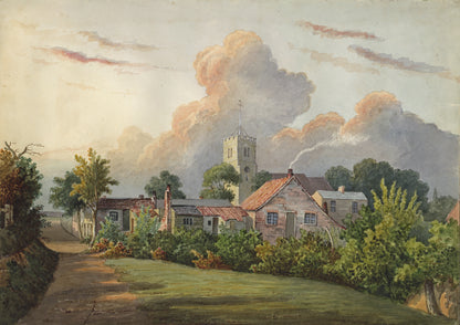 William Hubbard (1804-1870) Watercolour Painting - Crayford Church, South West View From The National School Playground