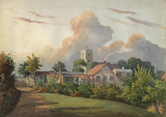 William Hubbard (1804-1870) Watercolour Painting - Crayford Church, South West View From The National School Playground