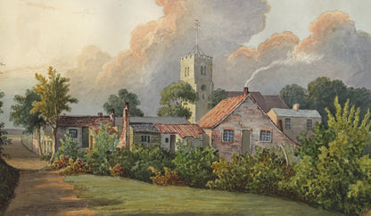 William Hubbard (1804-1870) Watercolour Painting - Crayford Church, South West View From The National School Playground