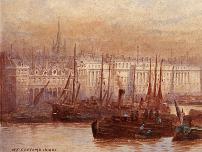Frederick Edward Joseph Goff (1855-1931) Watercolour Painting - Off Custom House London - River Thames