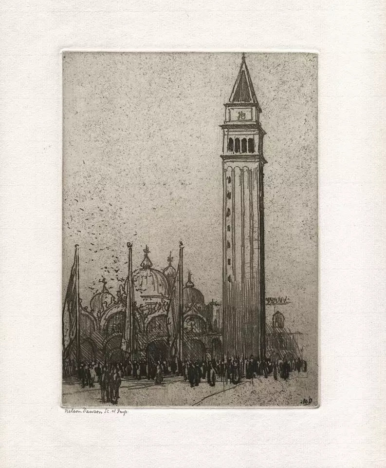 Nelson Ethelred Dawson (1859-1941) Pencil Signed Etching - St. Marks Campanile, Venice, Italy
