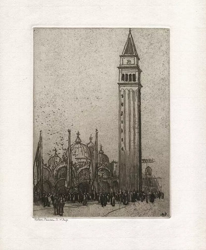Nelson Ethelred Dawson (1859-1941) Pencil Signed Etching - St. Marks Campanile, Venice, Italy
