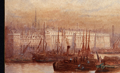 Frederick Edward Joseph Goff (1855-1931) Watercolour Painting - Off Custom House London - River Thames