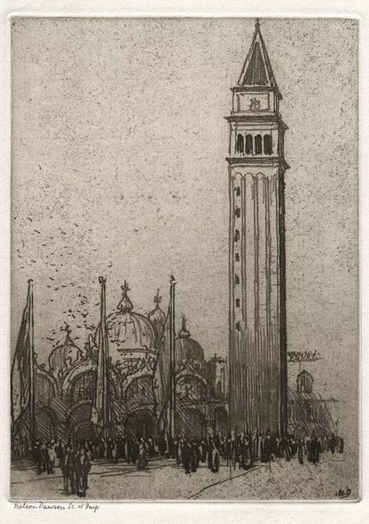 Nelson Ethelred Dawson (1859-1941) Pencil Signed Etching - St. Marks Campanile, Venice, Italy