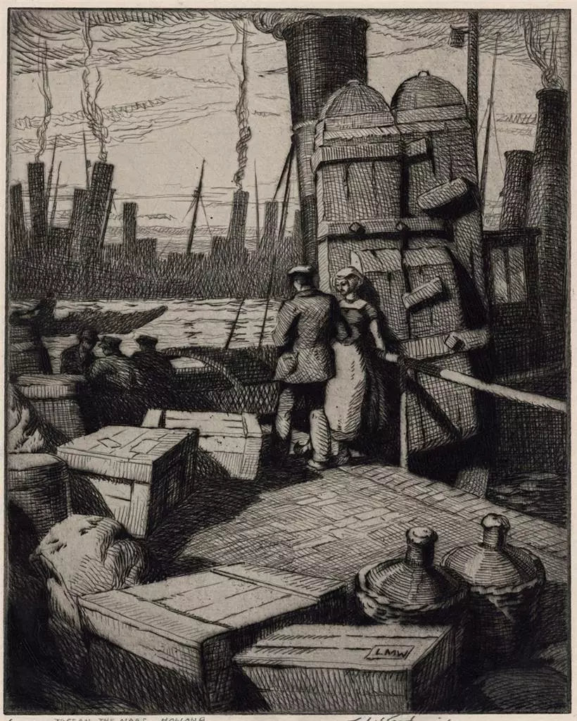 Leslie Moffat Ward (1888-1978) Signed Etching - Tugs on the Maas, Holland