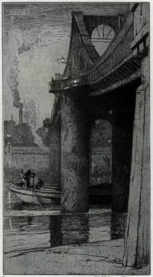 Leslie Moffat Ward (1888-1978) Signed Etching - Lambeth Bridge London - 1919