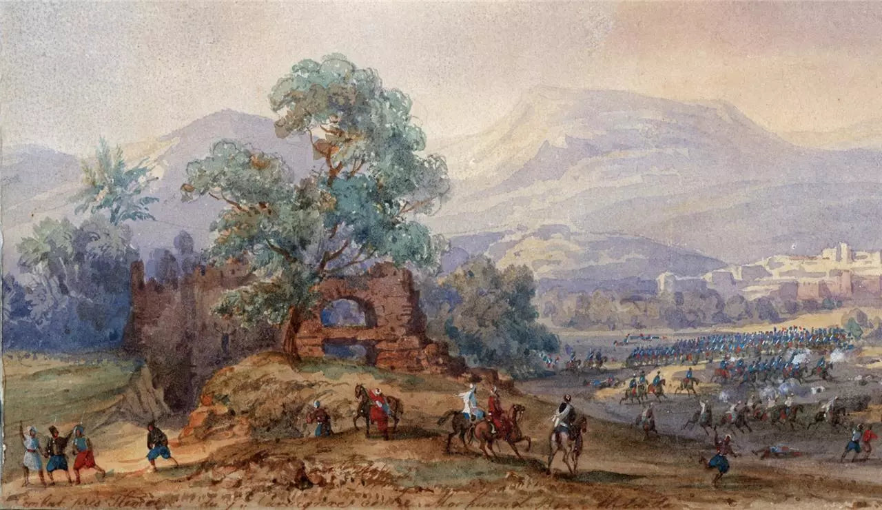 Gaspard Gobaut (1814-1882) - Watercolour Painting - Battle Of Tlemcen - 1849