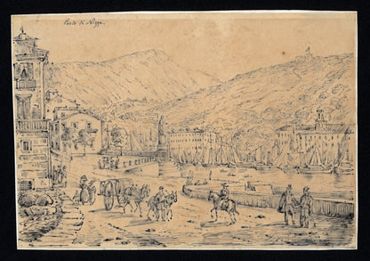 Antonio Senape (1788-1850) Pen & Ink Drawing - Porto di Nizza - Nice France