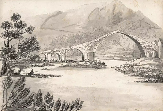 Elizabeth Campbell (1783-1861) Watercolour Painting - Ponte Della Maddalena Serchio Borgo A Mozzano - Italy