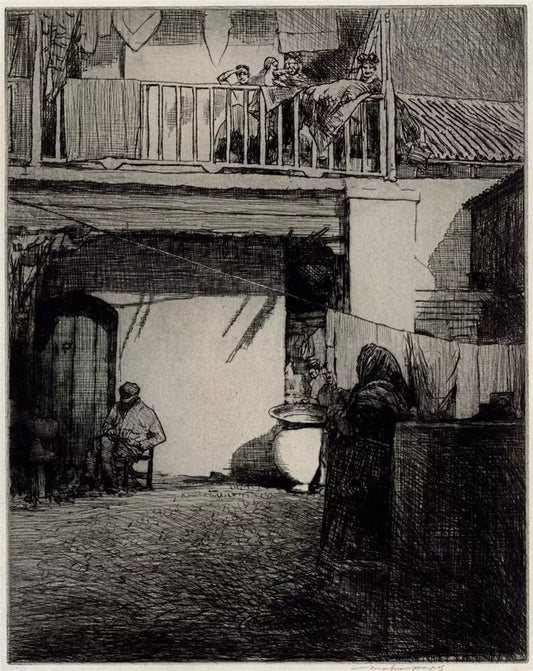 Mortimer Luddington Menpes - Signed Etching - Figures In Continental Courtyard