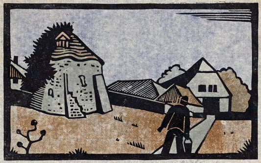 Paul Edmonds (1873-1939) Pencil Signed Linocut - Figure In Landscape