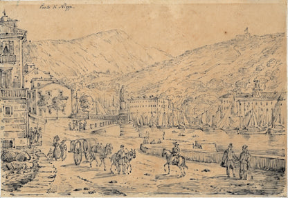 Antonio Senape (1788-1850) Pen & Ink Drawing - Porto di Nizza - Nice France