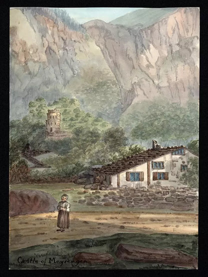 Elizabeth Campbell (1783-1861) Watercolour Painting - Castle of Meiringen, Switzerland