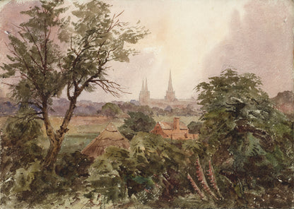 John Louis Petit (1801-1868) Watercolour Painting - Lichfield Staffordshire 1860