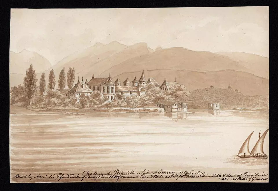 Elizabeth Campbell (1783-1861) Watercolour Painting - Chateau De Ripaille Lake Of Geneva Switzerland 1819