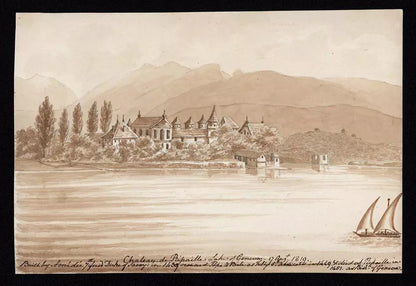 Elizabeth Campbell (1783-1861) Watercolour Painting - Chateau De Ripaille Lake Of Geneva Switzerland 1819