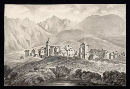 Elizabeth Campbell (1783-1861) Watercolour Painting - Village Of Simplon Switzerland 1819